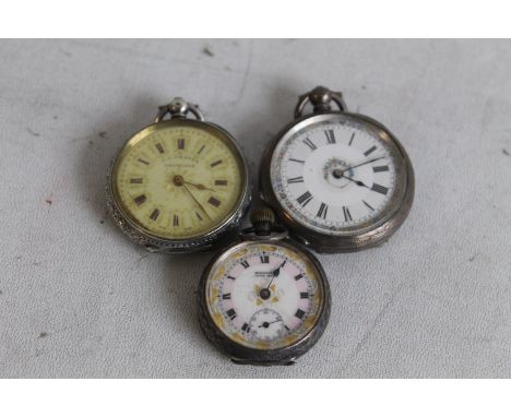 AN ART DECO STYLE OPEN FACED MANUAL WIND POCKET WATCH together with two '8 days pocket watches', A/F (3)