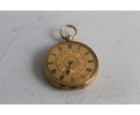 AN 18K MANUAL WIND OPEN FACED POCKET WATCH, Dia 3.54 cmFor shipping estimate: https://www.mbe.co.uk/auction/sale/Cuttlestones