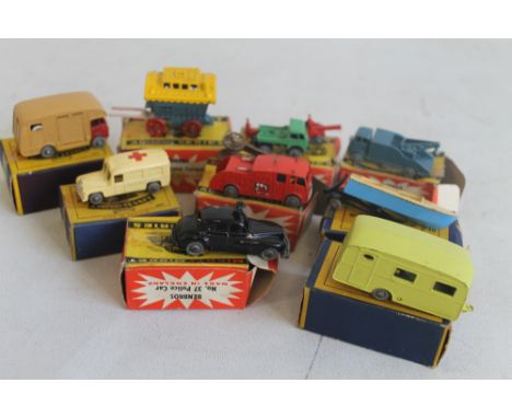 A BOXED MATCHBOX 1:75 SERIES AMBULANCE, ERF HORSE BOX, SPEEDBOAT AND BERKLEY CAVALIER CARAVAN, together with a boxed Benbros 