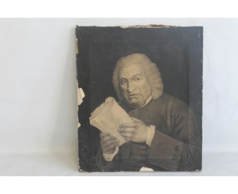 DR. SAMUEL JOHNSON - MEZZOTINT PORTRAIT showing him reading 'Paradise Lost', 57 x 49 cm  Condition Report:Damage with loss an