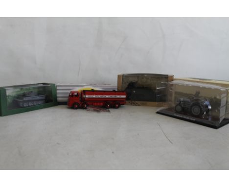 A REPRODUCTION ATLAS EDITIONS DINKY 943 'ESSO' LEYLAND OCTOPUS PETROL TANKER IN BOX, together with boxed Atlas Editions US Ar