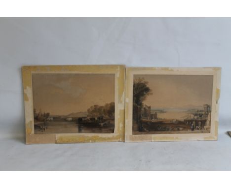TWO HAND COLOURED ENGRAVINGS ONE DEPICTING "A SEASCAPE THE OTHER A RIVER SCENE, after A.W.Callcott