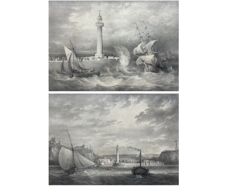 After Francis Nicholson (British 1753-1844): 'To the Trustees of the Piers and Harbour of Whitby', pair lithographs, printed 