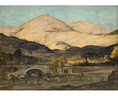 Frederick (Fred) William Elwell RA (British 1870-1958): 'Afterglow' Nr. Corte Corsica, oil on panel signed, titled on label v