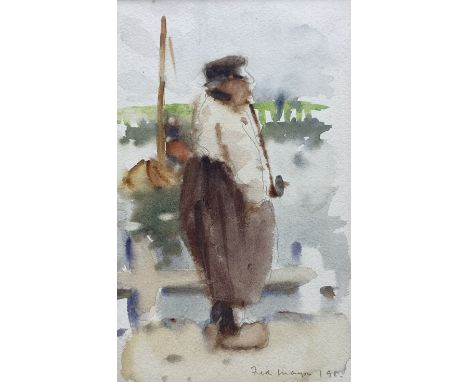 William (Fred) Frederick Mayor (Staithes Group 1866-1916): Dutchman Smoking a Pipe, watercolour signed and dated 1898, 17cm x