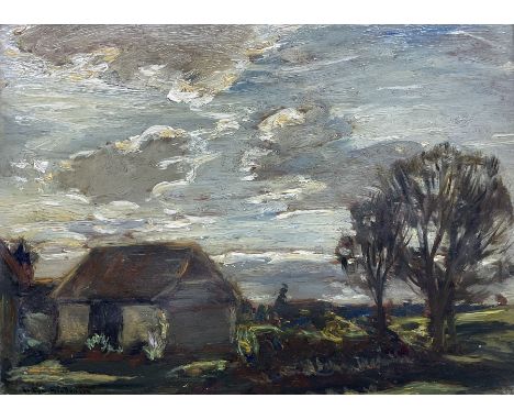Arthur A Friedenson (Staithes Group 1872-1955): 'Farm Building', oil on panel signed, indistinctly inscribed and dated April 