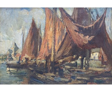Arthur A Friedenson (Staithes Group 1872-1955): 'In the Harbour - St Monans Fife', oil on panel signed, titled verso 24cm x 3