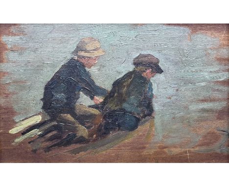 Attrib. Henry Scott Tuke RA RWS (British 1858-1929): Two Boys on the Prow of a Boat, oil sketch on panel unsigned, with furth
