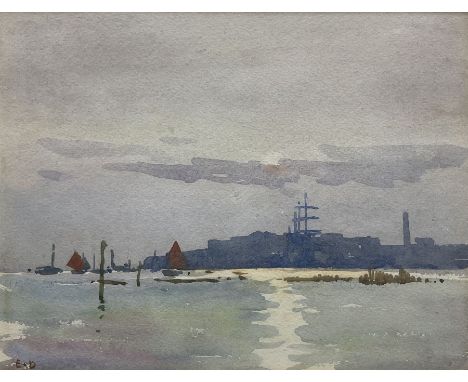 Ernest Dade (Staithes Group 1864-1935): 'Poole Harbour Dorset', watercolour signed with initials, signed and inscribed on the