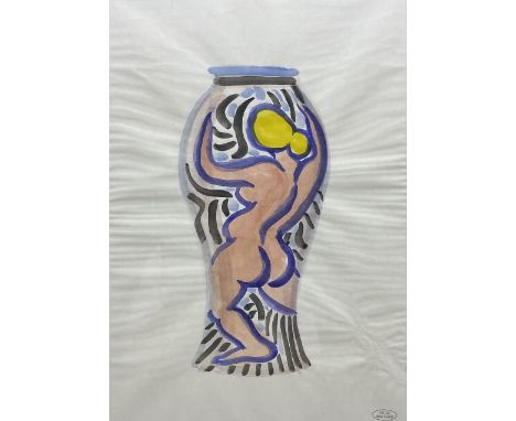 Andre Derain (French 1880-1954): Vase with Female Nude - probably a design for a ceramic vase, watercolour signed with studio