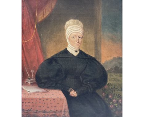 Robert Willoughby (Hull 1768-1843): Portrait of a Lady seated at her Desk, oil on tin, signed and dated May 1836 verso 30cm x