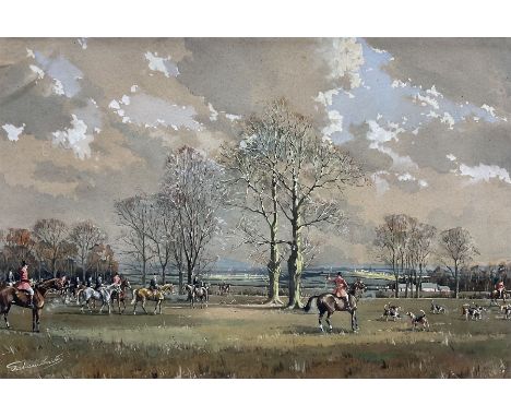 Graham Smith (British late 20th century): The Hunt, gouache signed 36cm x 54cmCondition Report:Very good condition - ready to