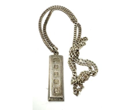 Vintage silver ingot pendant and chain weight 50g 
