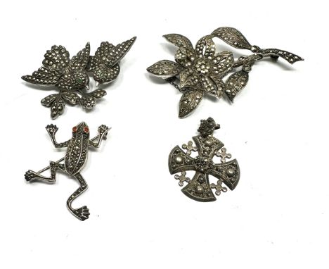 4 vintage silver marcasite brooches weight 36g 