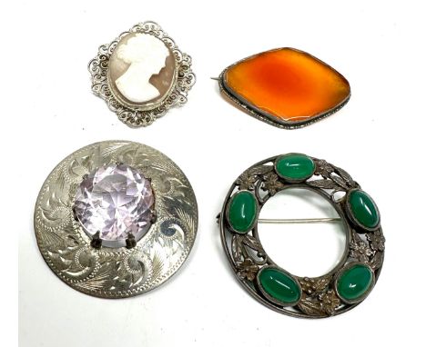 4 vintage silver brooches inc scottish cameo etc 