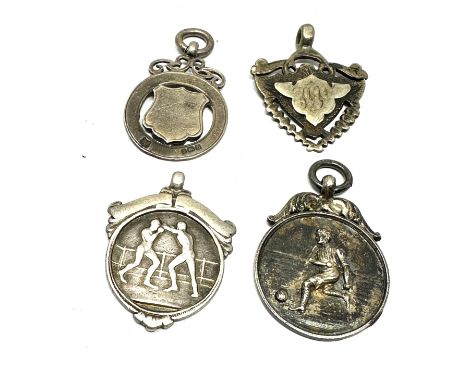 4 vintage silver fobs inc boxing &amp; football 