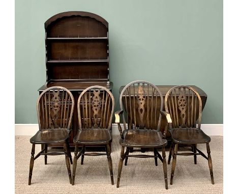 PRIORY-STYLE REPRODUCTION OAK DINING SUITE, consisting of a Dutch top dresser, the base with two drawers and two cupboard doo