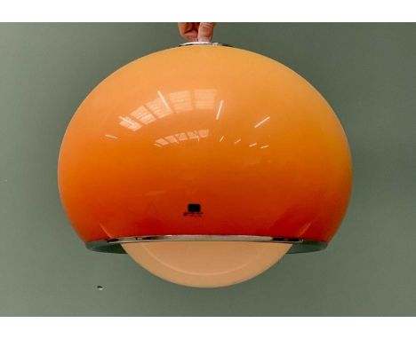 STYLISH HARVEY GUZZINI ORANGE &amp; CHROME GLOBULAR CEILING / STANDARD LAMP SHADE, labelled 'Art 3030', 35cms H, 46cms diam