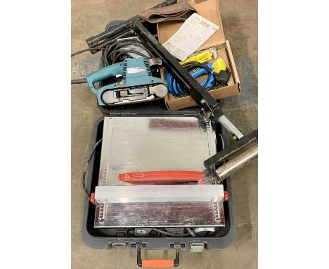 ELECTRIC WORKSHOP &amp; HAND TOOLS ETC, including a cased Rubi ND-180-BL table top saw/tile cutter, Makita belt sander, Nail 