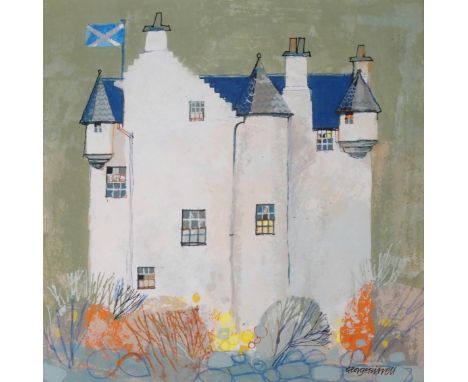 •GEORGE BIRRELL (SCOTTISH B. 1950) BARCALDINE CASTLE Gouache, signed, 24.5 x 24.5cm (9 3/4 x 9 3/4") The Rowan Gallery label 