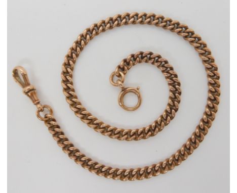 A 9CT ROSE GOLD FOB CHAIN hallmarked to every link, with bolt ring and lobster claw clasps to both ends, length 39cm, each li