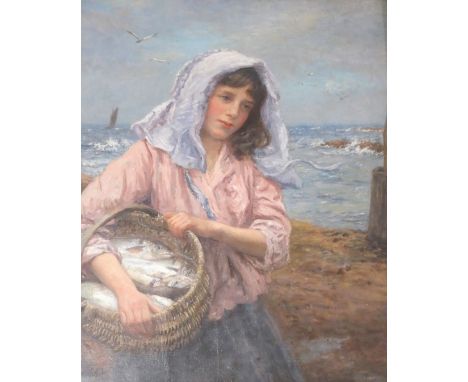 •JOHN MCGHIE (SCOTTISH 1867-1952) FISHER GIRL Oil on canvas, signed, 76 x 63cm (30 x 25") Condition Report: There is fine cra