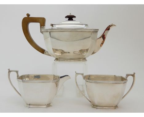 A THREE PIECE SILVER TEA SERVICE by Harrison Brothers &amp; Howson (George Howson), Sheffield 1937, of rounded rectangular fo