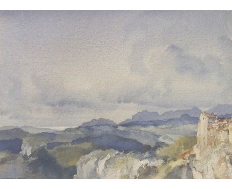 •SIR WILLIAM RUSSELL FLINT PRA, PRWS, RSW, ROI, RE (SCOTTISH 1880-1969) GREY MORNING, TOURETTES, PROVENCE Watercolour, signed