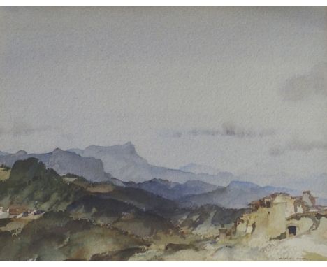 •SIR WILLIAM RUSSELL FLINT PRA, PRWS, RSW, ROI, RE (SCOTTISH 1880-1969) THE COBONNE VALLEY Watercolour, signed, 27.5 x 35cm (