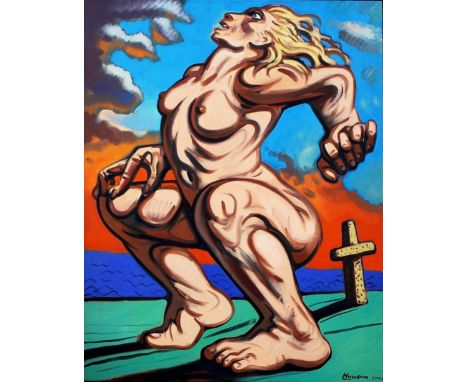 •PETER HOWSON OBE (SCOTTISH B. 1958) MADONNA Oil on canvas, signed 122 x 91.5cm (48 x 36") Condition Report: The canvas and p