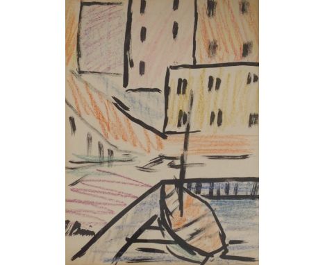 •DONALD BAIN (SCOTTISH 1904-1979) YACHT IN HARBOUR Ink and coloured crayon, signed, 30.5 x 23cm (12 x 9") PORTRAIT OF A WOMAN