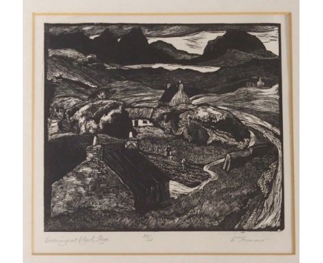 •WILLIAM ARMOUR RSA, RSW (SCOTTISH 1903-1979) EVENING AT ELGOL, SKYE; LEDLEWAN; THE PLANK BRIDGE Woodcut, signed, inscribed w