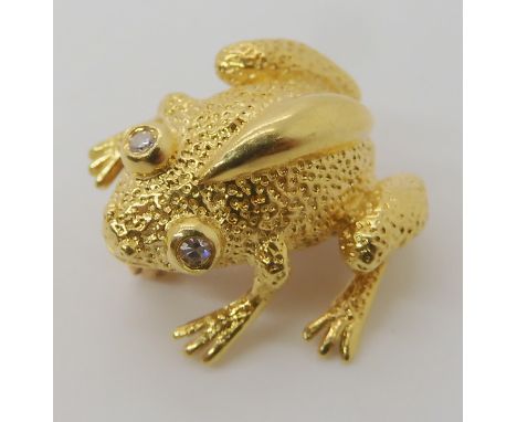 A SMALLER FROG BROOCH STAMPED TIFFANY with diamond set eyes. dimensions 2cm x 2.1cm, weight 6.8gms Condition Report: Very lig