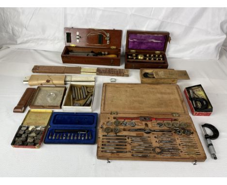 A miscellaneous collection of vintage tools and engineering equipment. 
