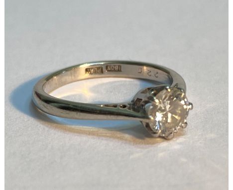 A single stone diamond ring, the approx. 0.5ct round brilliant-cut stone claw set in platinum on an 18ct white gold band. Rin