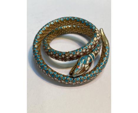 A Continental 935 silver and enamel coiled serpent bracelet, c. 1920, stamped marks (a/f). 38 grams