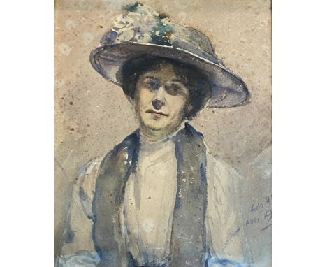 Ada Hill Walker (Scottish, 1879-1955), Portrait of a Lady in a Floral-Trimmed Hat, signed lower right and dated Aug. 191..., 