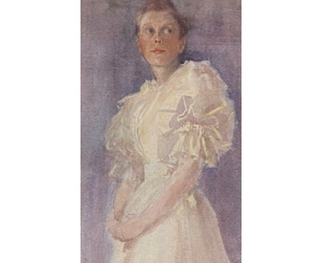 English School, late 19th Century, Portrait of a Young Lady in a White Dress, unsigned, watercolour, framed. 41cm by 26.5cm