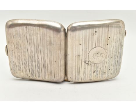 A GEORGE V SILVER CIGARETTE CASE, rectangular form case with engine turned pattern, monogram engraving to the circular cartou