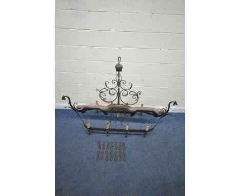 A LARGE BESPOKE BLACKSMITH MADE CHANDELIER, in the style of a Viking longship, with a mythical creature to each end, scrolled