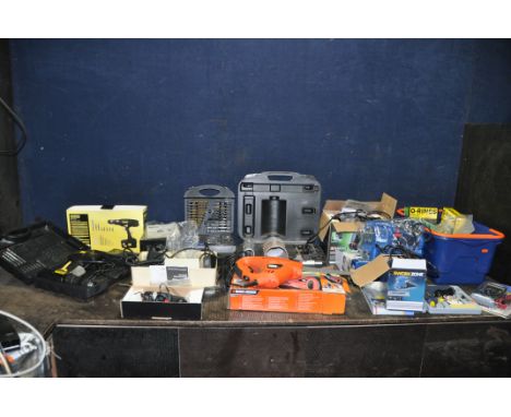 A COLLECTION OF POWER AND HAND TOOLS including a Black and Decker Scorpion saw, a Wickes cordless screwdriver, a Microtorque 