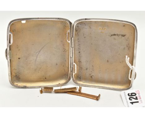 A GEORGE VI SILVER CIGARETTE CASE, rectangular form case with engine turned pattern, monogram engraving to the rectangular ca