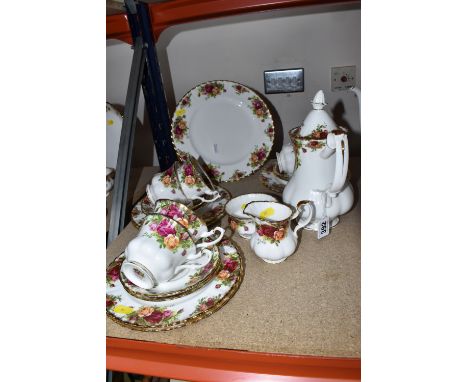 A COLLECTION OF TWENTY-TWO PIECES OF ROYAL ALBERT 'COUNTRY ROSES', comprising of one cake plate, six side plates, coffee pot,