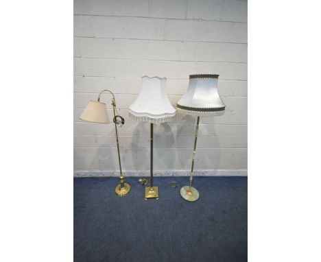 A BRASS AND ONYX STANDARD LAMP, height to fitting 152cm, a brass Corinthian pillar style standard lamp, and another lamp (con