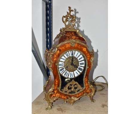 A FRANZ HERMLE &amp; SONS BOULLE BRACKET CLOCK, A German (Franz Hermle &amp; Sons) Louis XV style gilt-metal mounted mantel c
