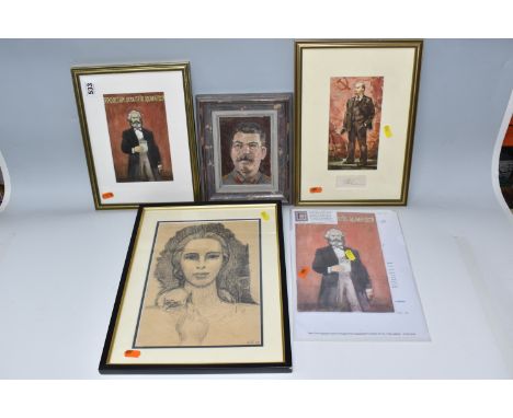 ANATOLI DOVZHENKO (UKRAINE 1932-1991) PORTRAITS OF LENIN AND MARX, Marx is depicted standing and holding a pamphlet, text abo