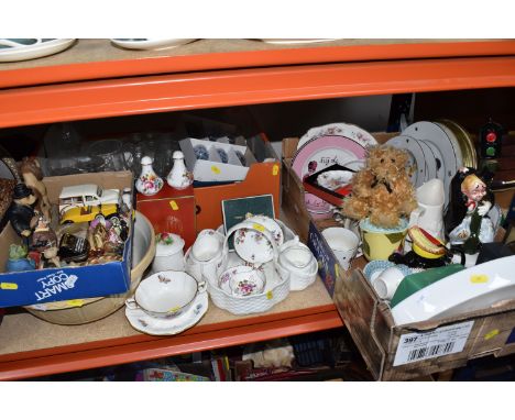 TWO BOXES AND LOOSE OF ASSORTED CERAMICS AND GLASSWARE, to include a Coalport strawberry set (hairlines in lower basket, crea
