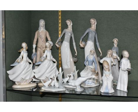A COLLECTION OF LLADRO, NAO AND SIMILAR FIGURES, to include Lladro: Girl with Goose and Dog, no 4866, sculptor Fulgencio Garc