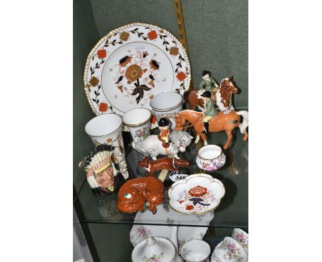 A GROUP OF CERAMICS, comprising Beswick: Boy on Pony no 1500 (small chip on ear partly painted), Girl on Pony no 1499, Norman