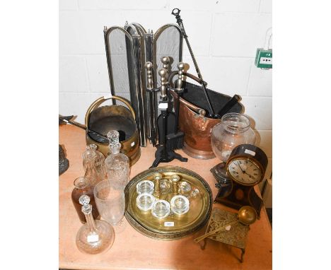 A Reproduction Mahogany Balloon Shaped Mantle Time Piece, signed Committi of London; together with a glass huricane lamp on s